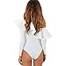 Antopmen Women's Slash Neck Long Sleeve Ruffles Bodysuit One Piece Jumpsuits (Medium, White)