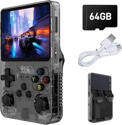 Retro Handheld Gaming Console R36S​​ - Portable Game Console with ​​Dual 3D Joysticks​​, ​​3.5" HD Screen​​ & ​​3500mAh Battery​​, Supports ​​Multiplatform Games​ for Adults/Travel (Black)