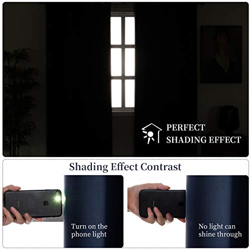 Lofus 100% Blackout Curtains Thermal Insulated Window Curtain, 3 Layers Black Liner Full Room Darkening Soundproof Drapes for Bedroom, 2 Panels, Navy Blue, 38x45 Inch