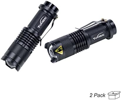 YUANBAI Mini LED Flashlight 3 Mode Tactical Flashlights 7w 300lm Adjustable Focus Zoomable Light, Skid-proof &amp; Splashproof Design 2 Pack