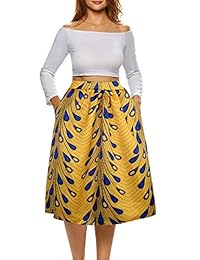 Sinono Falda de dama con estampado floral casual plisado vintage, faldas con bolsillos