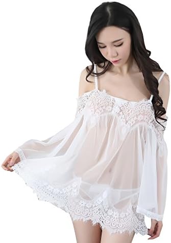 Dressray Women Lingerie Lace Babydoll Dress Transparent Sleepwear Chemises Outfit