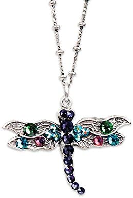 Anne Koplik Silvertone Multi Color Swarovski Crystal Dragonfly Pendant Necklace