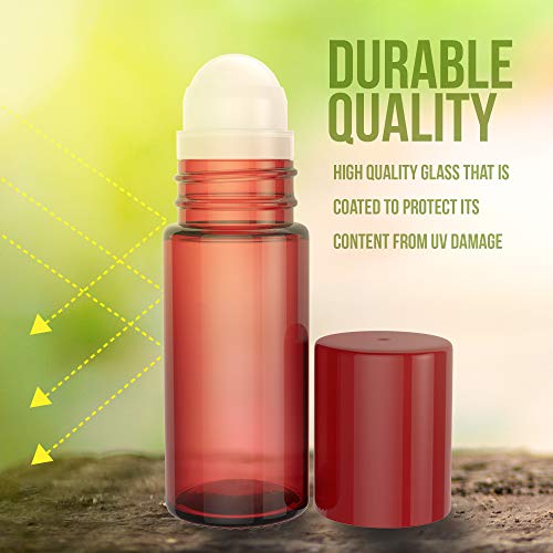 Essential Oil Roller Bottles [Plastic Roller Ball] FREE Plastic Pippette and Funnel - Refillable Glass Color Roll On for Fragrance Essential Oil - 30ml 1 oz (8 PACK, RED) - Thumbnail 3