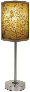 Old World Map Table Lamp With Brushed Nickel Base
