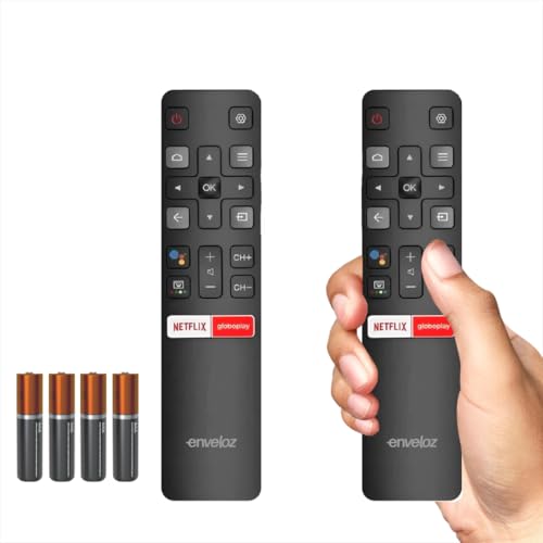 Kit 2 Controle Remoto Para Tv Tcl 4k Smart Android Teclas Netflix Globoplay GooglePlay Semp Tcl 32S6500S 40S6500FS 43S600FS 43 50 55 Polegadas Led Lcd Hd Uhd Oled e Qled Marca Enveloz