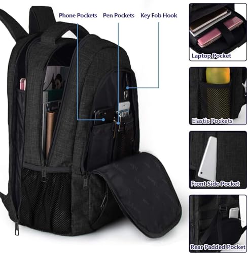 MATEIN Men's Large Laptop Rucksack, 17.3 Inch School Rucksack, Laptop Bag with USB-Charging Port, Anti Theft Business, Work Travel Rucksack for Teenager, Notebook, College, Tech, Women Black