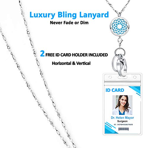 TONY & SANDY Lanyard Necklace Diffuser Aromatherapy Stainless Steel Beaded Chain Necklace Silver for ID Badge Holder and Keys Non Breakaway Essential Oil Pendant Locket for Women Nurse Sunflower