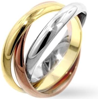 Rhodium and 14k Gold and Rose Gold Plated Triplet Ring Set in Tritone Size 5