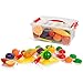 IQ Toys Deluxe Play Food Pretend Playset 35 Hard Plastic Piece Set of Grocery Kitchen Food Assortment, Cutting Board, Knives Toy for Kids, Comes in a Sturdy Plastic Container