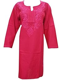 Mogul Womans Tunic Caftan Dress Pink Embroidered Cotton Kurta XXXL