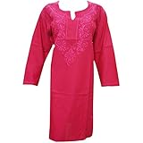 Mogul Womans Tunic Caftan Dress Pink Embroidered Cotton Kurta XXXL