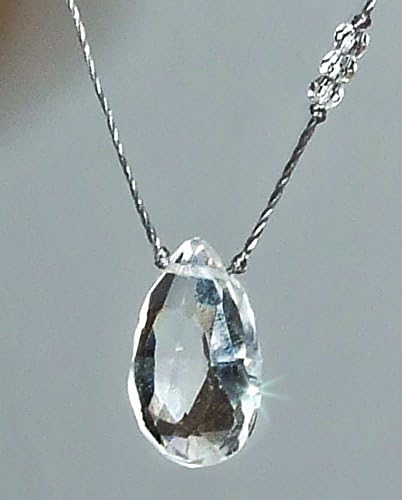 Aria Clear Quartz Faceted Pear Briolette Minimalist Cord Necklace, Asymmetrical Beads,Sterling Clasp