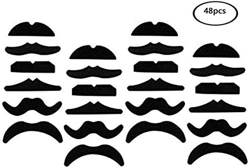 RUILOVE Fake Mustaches Pack of 48 Adhesive Fake Mustache Party Dress up your Events Novelty Toy Halloween, Parties, Kids, Gift, Favors, Adults, Fun, Birthday, Games(Black)