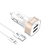 iXCC 24W 2.4A Dual Port Universal USB Car Charger High Speed Charging with 3-Feet MFi Certified Lightning Cable for iPhone 7 / 6s / Plus, iPad Pro / Air 2 / mini and More - Luxury Gold