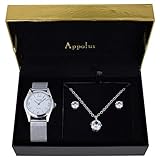 Gifts For Women Mom Wife Girlfriend Christmas Birthday Anniversary Gift - Appolus Watch Necklace Earrings Set Cubic Zirconia Silver