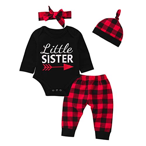 FEITONG Baby Girls Long Sleeve Letter Top + Plaid Pants + Hat + Headband 4 Piece Set(6-12M,Black) - Thumbnail 7