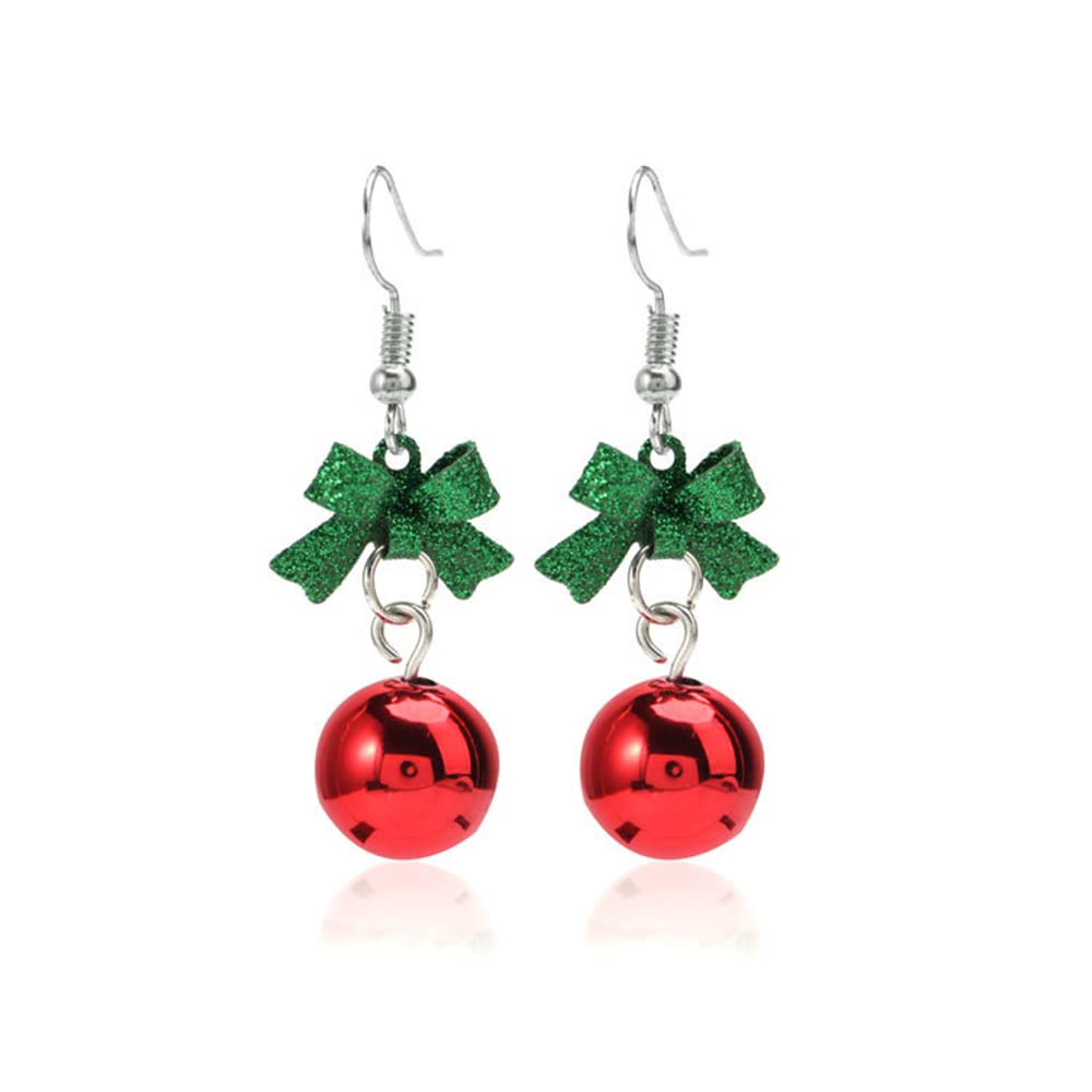 Ribbon Bowknot Cute Festive Red Green Ball Ornament Dangle Earrings for Women Teen Girls Fish Hook Dangling Hypoallergenic Christmas Festival Party Jewelry Gifts for Bff Daughter Thanksgiving