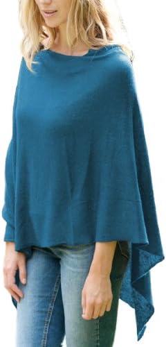 Parisbonbon Women's 100% Cashmere Shawl-Style Poncho Color Carolina Blue Size M