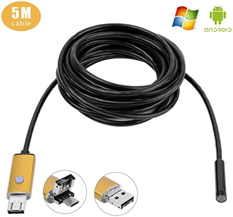 GVESS 2IN1 8.0mm 5M 2Million Pixels Android and PC 6LED HD Endoscope Borescope Inspection USB Waterproof Wire Camera(Gold)