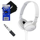 Sony MDRZX110 ZX Series Stereo Headphones (White) with 3.5mm Mini Plug to 1/4 inch Headphone Adapter & HeroFiber® Ultra Gentle Cleaning Cloth