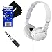 Sony MDRZX110 ZX Series Stereo Headphones (White) with 3.5mm Mini Plug to 1/4 inch Headphone Adapter & HeroFiber® Ultra Gentle Cleaning Cloth