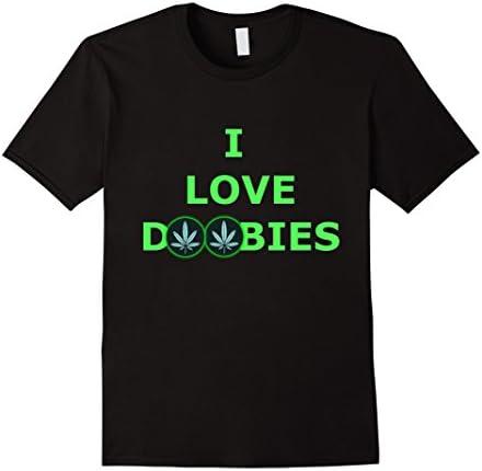 Men's I LOVE DOOBIES T-Shirt pot leaf marijuana weed joints bud XL Black