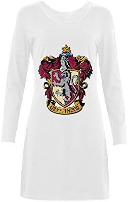 Women's Harry Potter Gryffindor Nightshirt Sleepshirt Long Sleeve Dress White