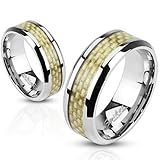 STR-0033 Stainless Steel Gold Carbon Fiber Inlay Band Ring Size 5-14; Comes With Free Gift Box
