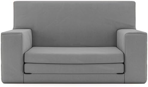 2 in 1 Childrens Sofa Bed in Steel Grey with Memory Foam Blend – Super Soft &amp; Safe Flip Out Couch Bed for Kids Age 1-4 - TV Lounge Furniture Junior Chair Fun &amp; Lightweight