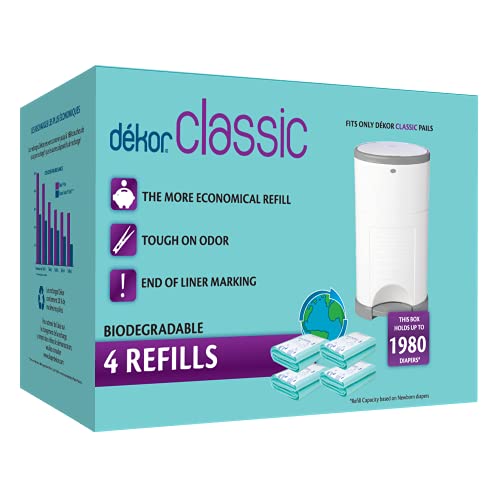 Diaper Dekor Classic Diaper Pail Liner Refills Biodegradable, 4 Pack