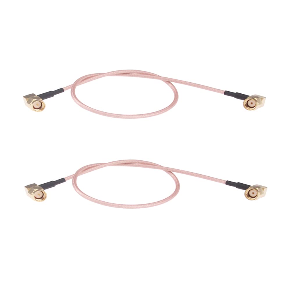 RFaha 2pcs RF Coaxial Coax Assembly SMA Male to RP-SMA Male Right Angle 30cm 12in WiFi Antenna Extension Cable(F127-2)