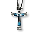 Sport Black & Peacock Horseshoe Nail Cross Necklace