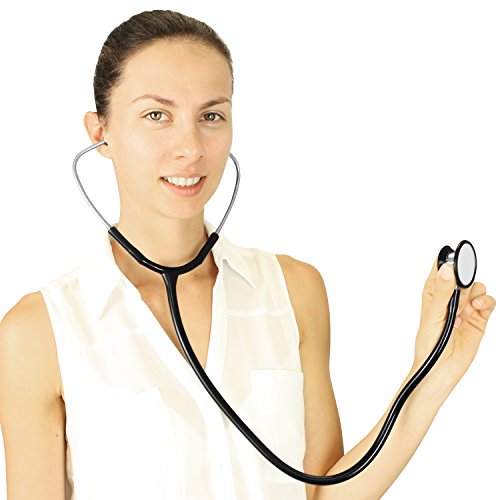 Stethoscope by Vive Precision [Black] Double Barrel Diaphragm Bell for Nurses, Cardiology, Veterinary, Fetal & Pediatrics - Kit with Clip & Replacement Parts