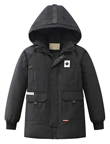 JiaYou Toddler Kid Child Boy Hooded Thick Winter Parka Mid/Long Duck Down Puffer Padded Overcoat Jacket(Style F Black,Height 47.24"-51.18" Inches)
