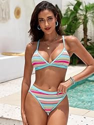 ZAFUL Women's Colorblock Stripes Triangle Bikini