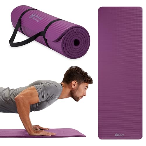 Gaiam Essentials Thick Yoga Mat Fitness & Exercise Mat with Easy-Cinch Carrier Strap,72