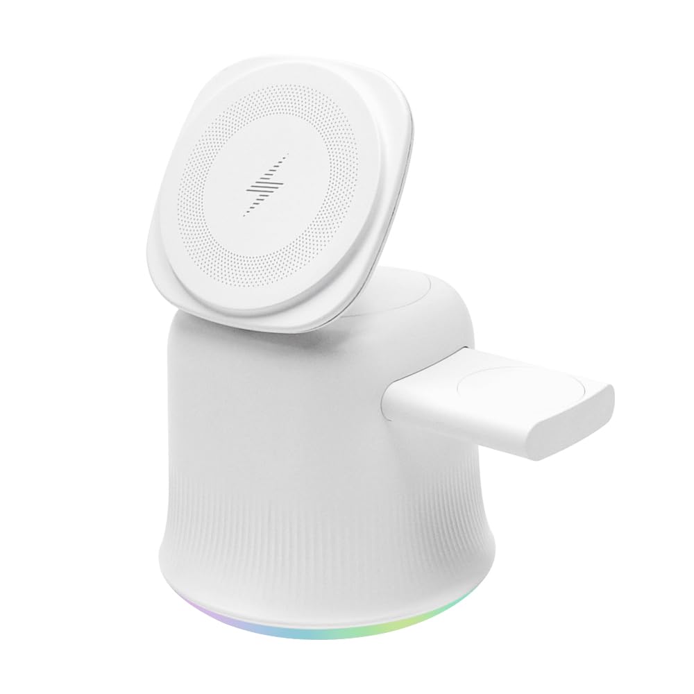 2026 3 in 1 Wireless Charging Station for Apple MagSafe Charger, 15W Fast Magnetic MagSafe Charger Stand for iPhone 17 16 15 14 13 12 Apple Watch AirPods Series (White), Gifts for Men