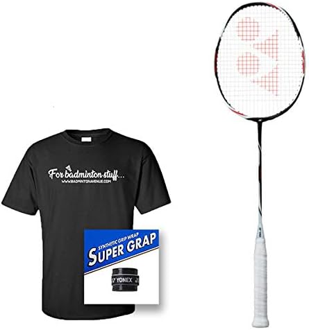 Badminton Avenue Bundle Includes - Yonex Duora Z-Strike Badminton Racket (3U/G4, Made in Japan) Strung w/BG-65 @ 24 lbs, 1 Super GRAP Overgrip, Custom T-Shirt