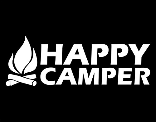 Happy Camper - 9"x3 1/4" - Vinyl Die Cut Decal / Bumper Sticker For Windows, Trucks, Cars, Laptops, Macbooks, Etc.