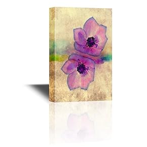 Canvas Wall Art - Two Purple Flower Petals on Yellow Vintage Background - Gallery Wrap Modern Home Art | Ready to Hang - 12x18 inches