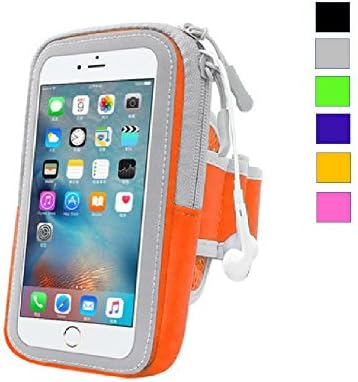 Cell Phone Armband: 5.5 Inch Case for iPhone X, 8, 7, 6, 6S, 5, 5C, 5S, and Galaxy S5 - Adjustable Reflective Workout Band, Key Holder &amp; Screen Protector(Orange)