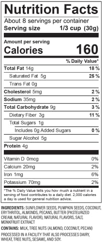 NUTRAIL NUT GRANOLA CEREAL, HONEY NUT, NO SUGAR ADDED, KETO, LOW CARB, GLUTEN FREE, GRAIN FREE, HEALTHY BREAKFAST 8 OZ. 1 COUNT