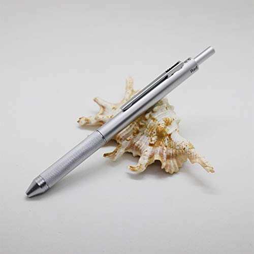 Metal 4 in 1 Multi-Function Pen 4 Colors Pen with 0.5mm Mechanical Pencil and Black/Red/Blue Ballpoint Pen in Gift Package (1PCS PACK, Silver)