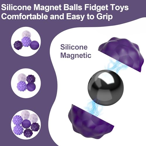 8 Pieces Magnetic Toys, Silicone Magnetic Balls, Ball Anti-Stress Sensory Toys, Silicone Sensory Toy, Anti-Stress and Anxiety Toy for Adults and Children (Green) (Purple)
