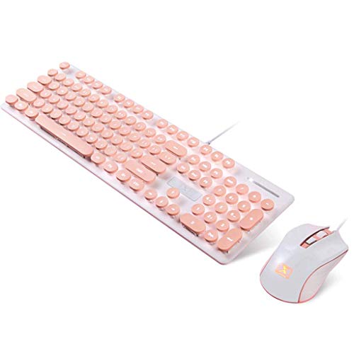 OFNMD Cute Pink Punk Wired Keyboard Mouse Computer Set Home Office Typing Esports Game Backlight Round Key Retro (Color : Girl Pink)
