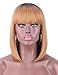 Kalyss Short Ombre Honey Blonde 2 Tones Black to Blonde Bob Wigs with Hair Bangs Heat Resistant Yaki Synthetic Straight Full Head Hair Replacement Wig for Women Natural Looking for Daily Wear