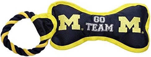 Pet Goods Manufacturing BONERP-069 NCAA Michigan Wolverines Bone with Rope Dog Toy