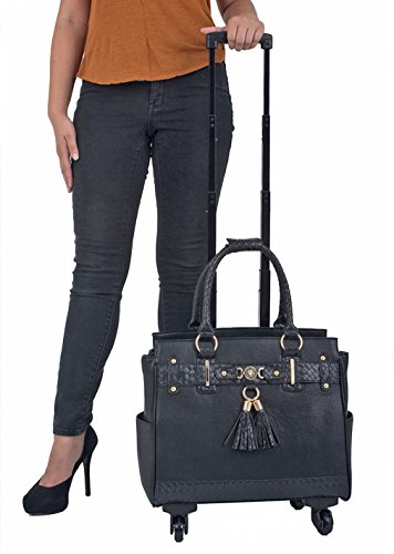 The Berkeley Faux Leather Computer iPad, Laptop Tablet Rolling Tote Bag Briefcase Carryall Bag With Spinner Wheels