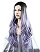 SEIKEA 30'' Long Wavy Wig Cosplay Costume Part Side for Women Black Root Natural Hair Night Party Makeup - Light Purple White Ombre